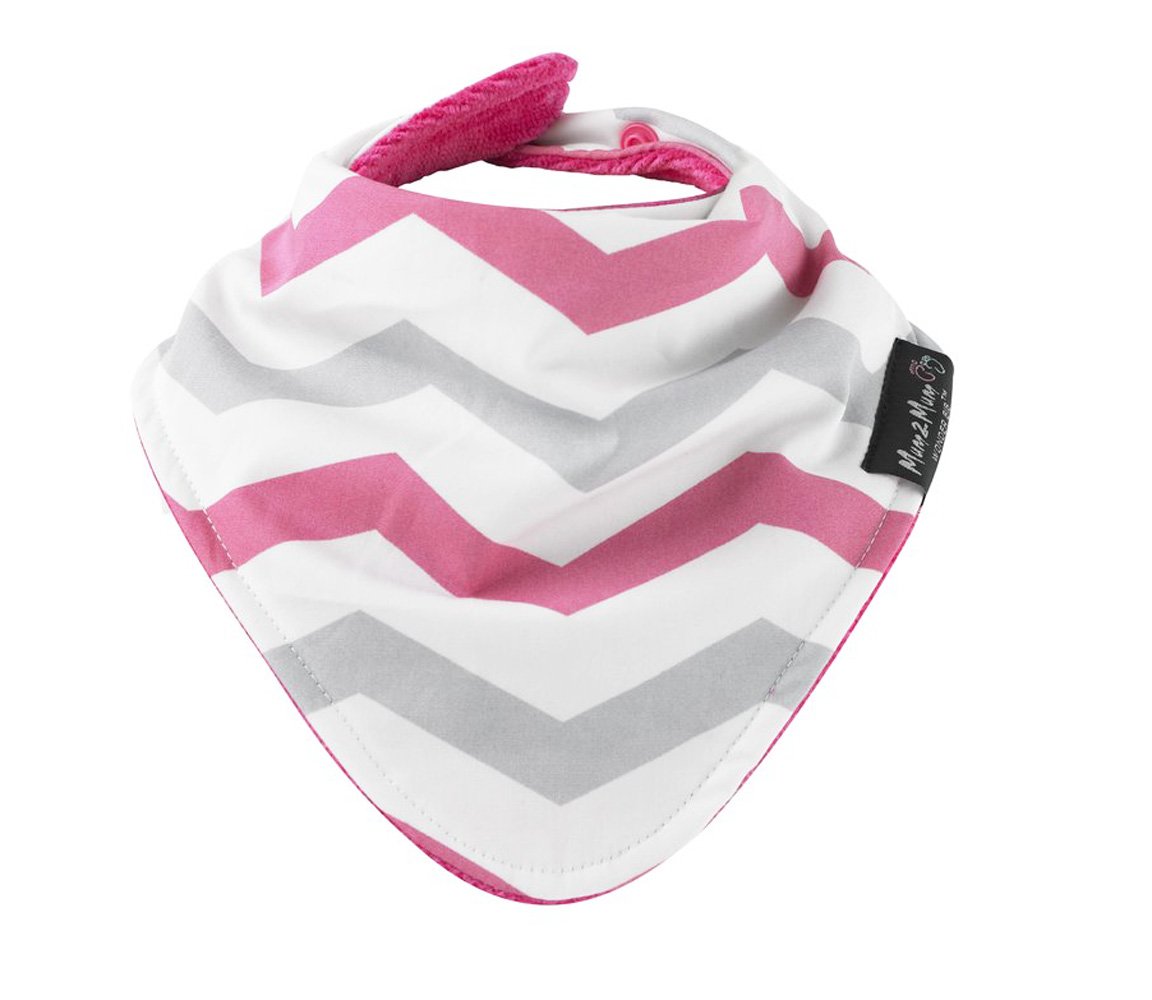 Mum2Mum Bandana Reversible Bib - Fashion Pink/Grey Chevrons - Super Absorbent - Protects Against Eczema - 3 Unique Layers