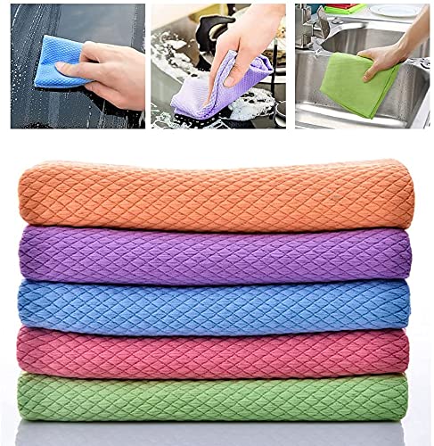 5 Pack Microfibre Cleaning Cloth Easy Clean Cloth 40 x 30cm Nanoscale Cloth Reusable Lint Free Fish Scale Cleaning Cloth Microfibre Cloth for Glass, Mirrors, Car, Kitchen, Dish Cloths (5 Pcs)