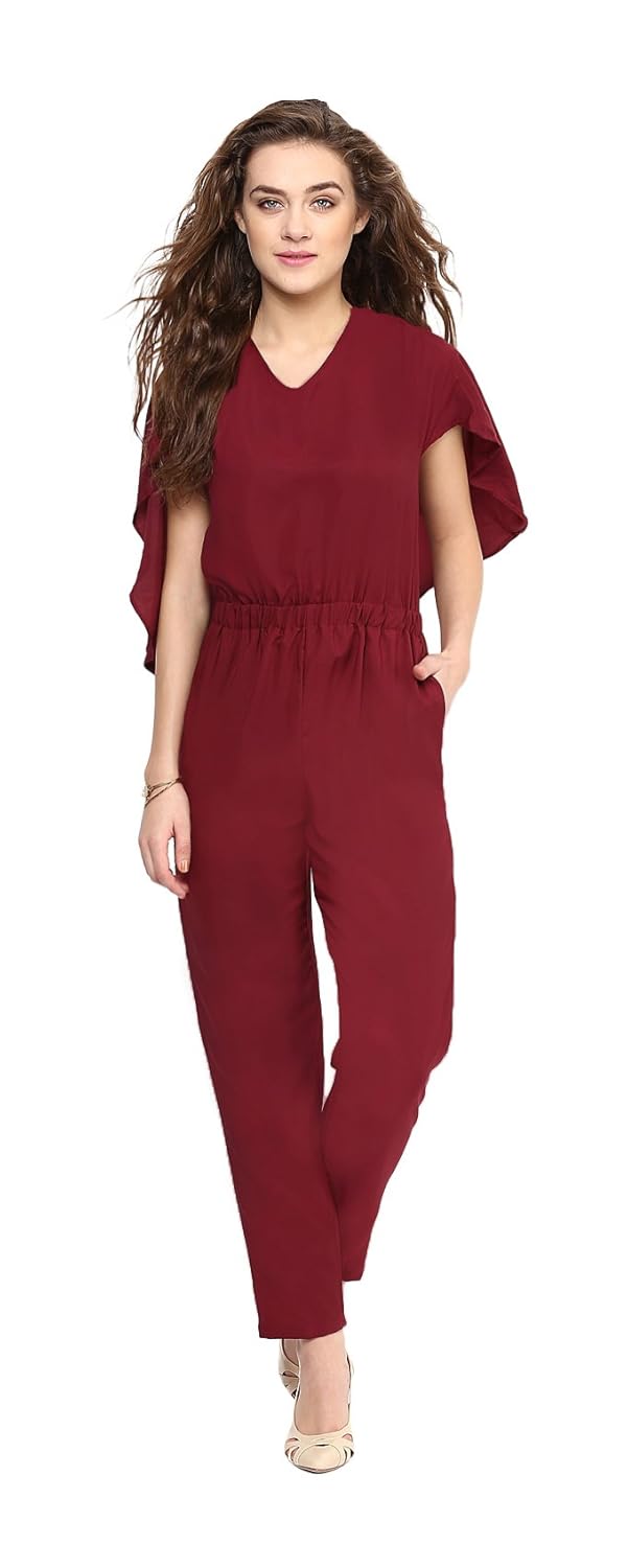 uptownie lite women's crepe back cape jumpsuit (maroon)