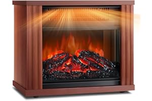 LifePlus Electric Fireplace Heater, Portable Wood Fireplace Stove with 3D Realistic Dancing Flame Effect, Tabletop Fireplace Space Heater Overheat Protection for Indoor Use Bedroom Office,1500W