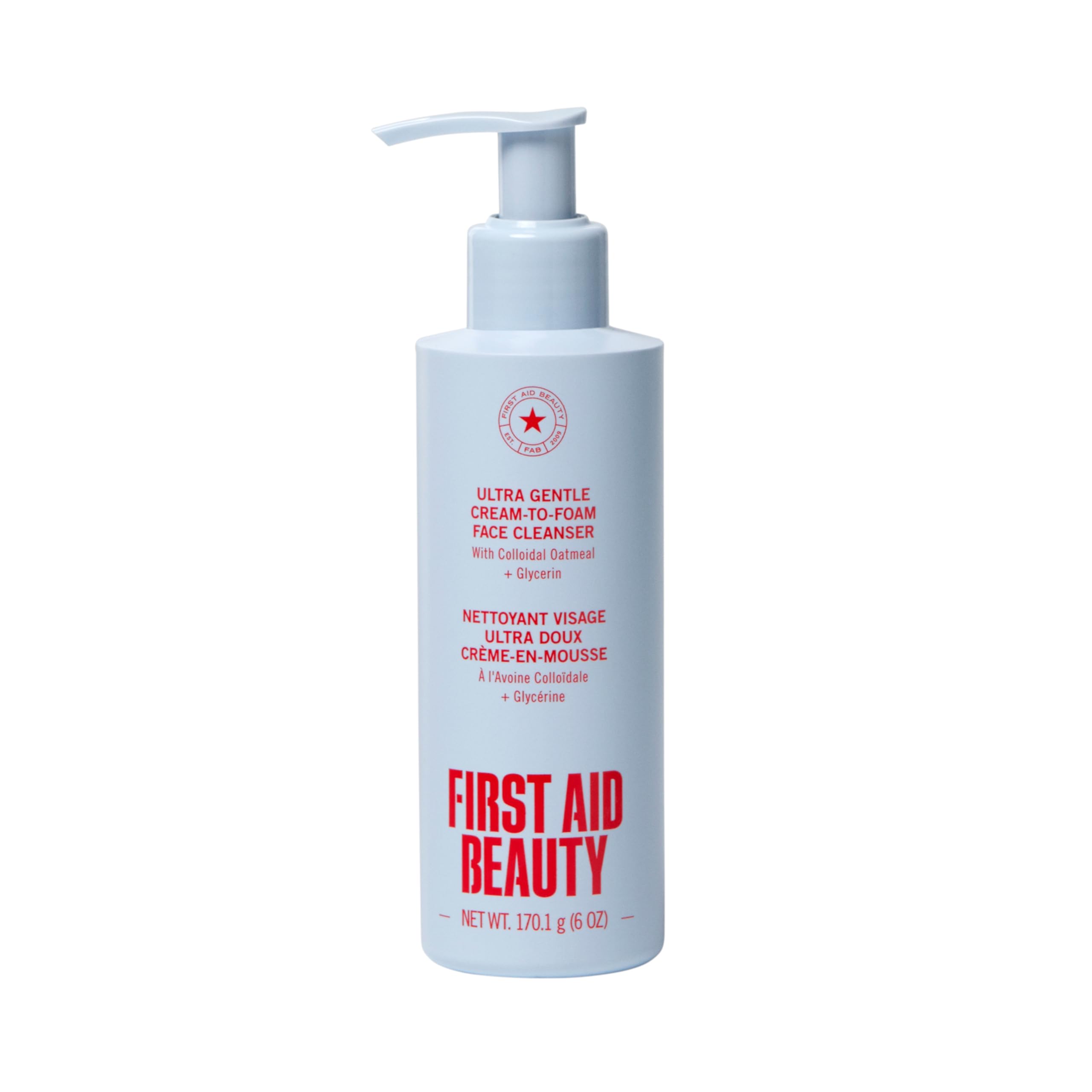 First Aid Beauty Ultra Gentle Cream-to-Foam Pure Facial Cleanser – Makeup Removing Face Cleanser – Face Wash with Colloidal Oatmeal & Glycerin, for Sensitive, Acne & Blemish-Prone Skin, 6 oz