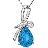 PEIMKO 925 Sterling Silver Pear Turquoise Exquisite Pendant Necklace with CZ Boho Style Necklace Jewelry Gifts for Women Mother