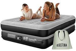 Airefina Queen Air Mattress with Built-in Pump, Blow Up Mattress Comfort Inflatable Mattress with Carrying Bag in 3 Mins Quick Selfing Inflation Colchones Inflables Foldable Portable for Guest Home