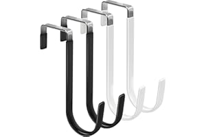Songaa Over The Door Hooks (4 Pack) Door Hanger Hook with Rubber End Prevent Scratches, Heavy Duty Metal Over Door Hooks for Hanging Clothes, Coats, Towels and Shoe Organizers Black and White