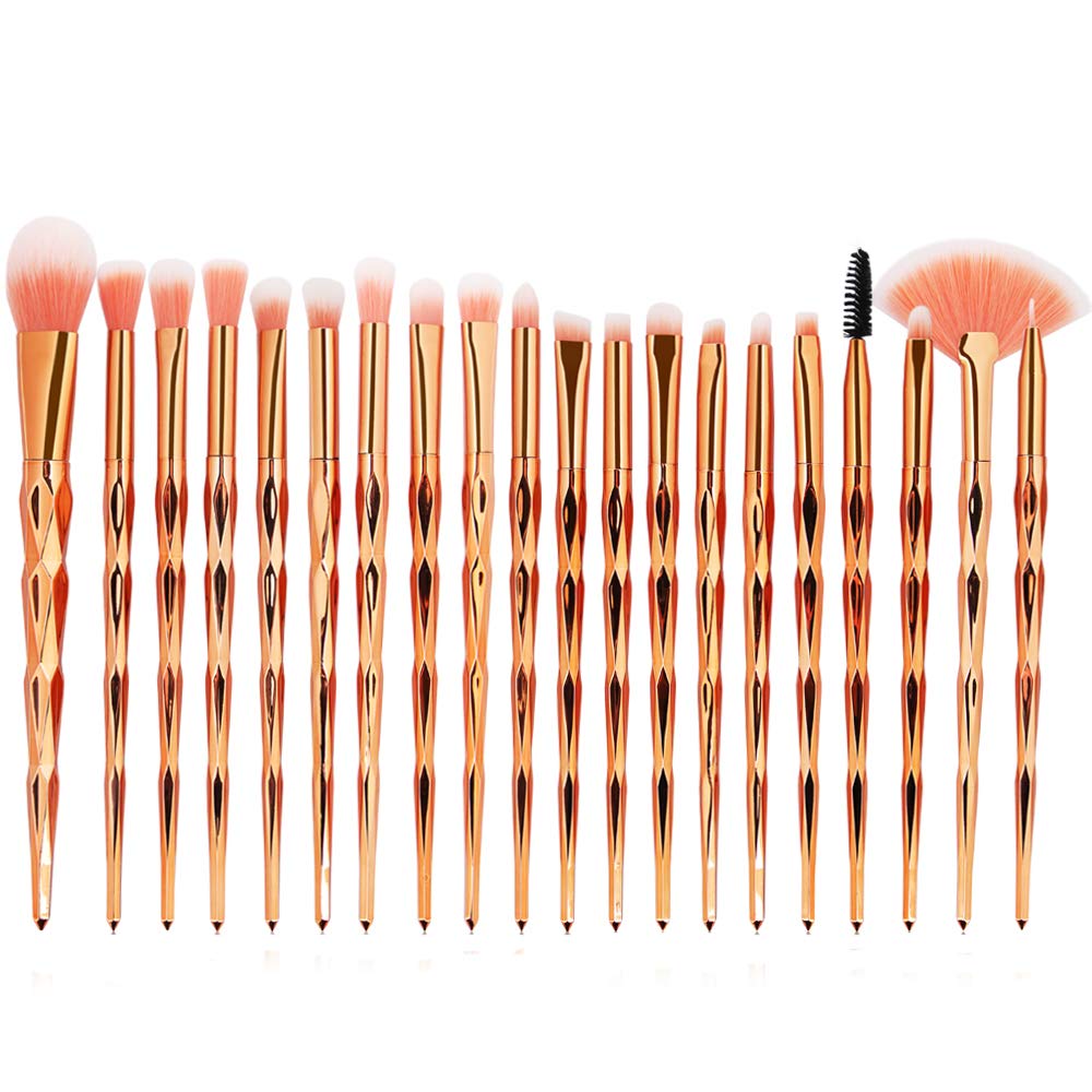 KOLIGHT 20pcs Cosmetic Makeup Brushes Set Eyeshadow Lip Brush for Beautiful Female (rose gold)