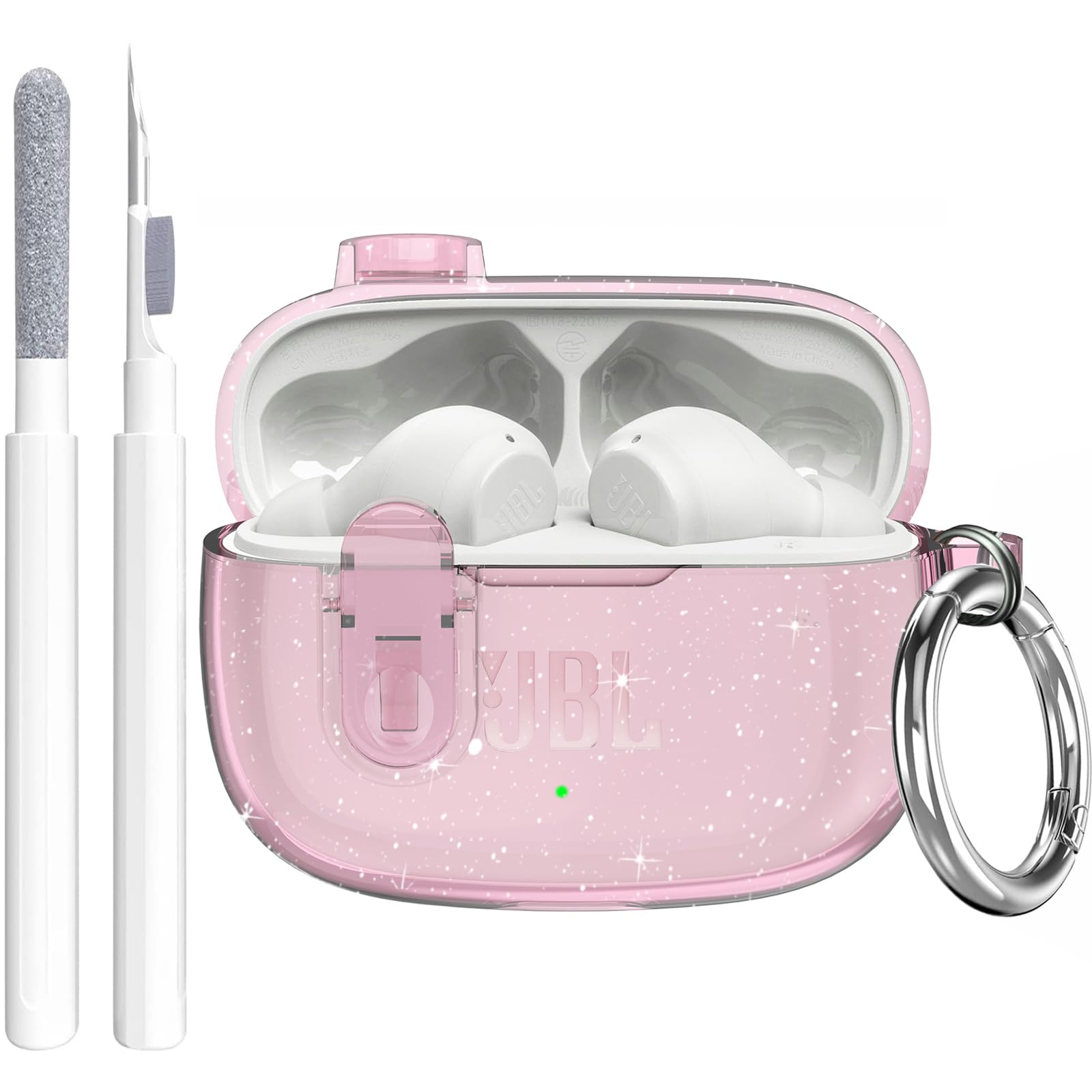 Photo 1 of Compatible with JBL Vibe 200TWS/JBL Vibe Beam/Beam 2 Case Cover Clear Lock Clip with Cleaner Kit, Transparent TPU Protective Cover Men Women with Carabiner for JBL Vibe Beam 2 Charging Case