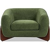 Jennifer Taylor Home Alpine 43.5" Modern Scandinavian Minimalist Round Arm Living Room Accent Lounge Chair in Moss Green Fleeced Teddy