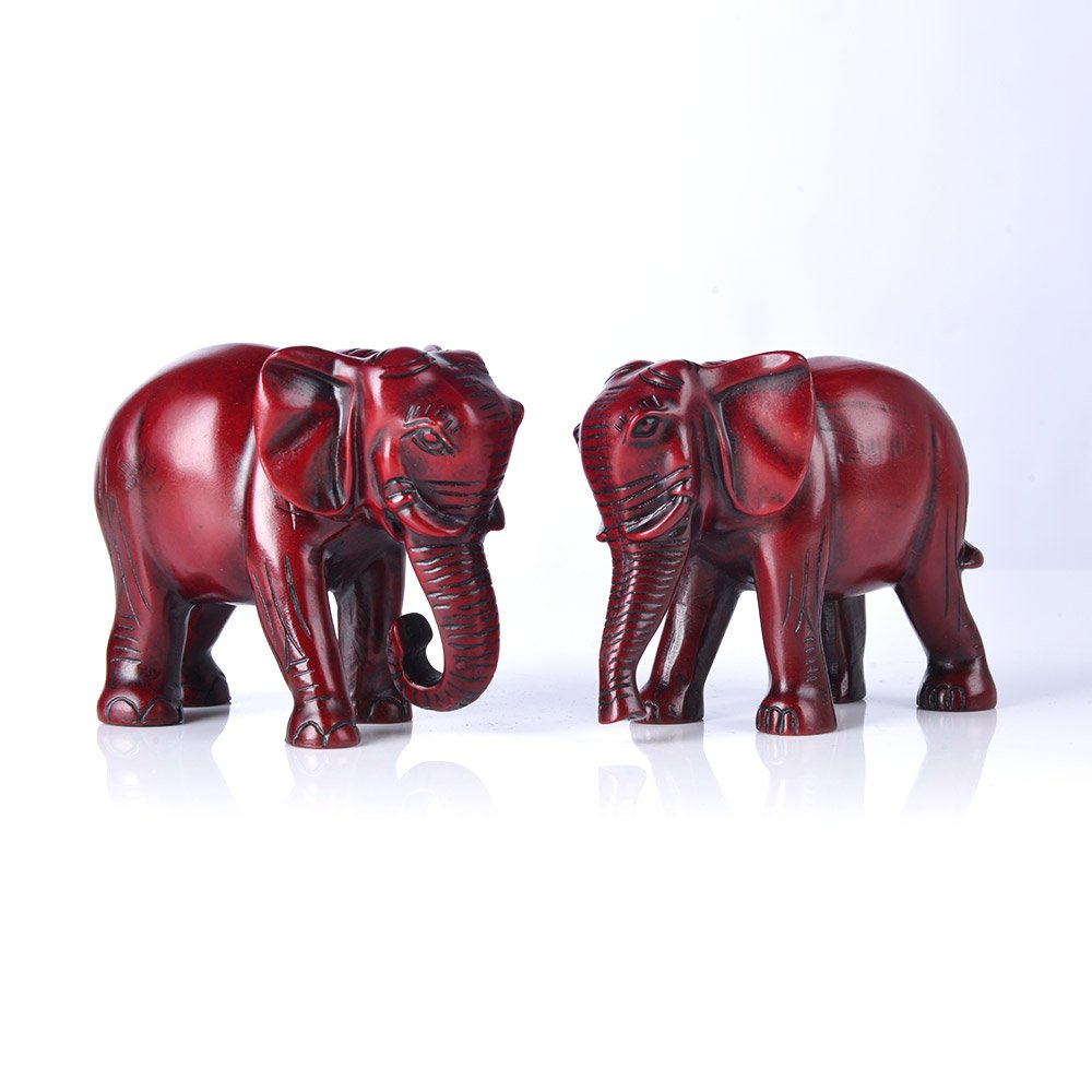 jushanyuan One Pair of Red Elephant Gifts Statues Wealth Lucky Figurines Sculpture Home Decor Feng Shui Products Housewarming Congratulatory Gift