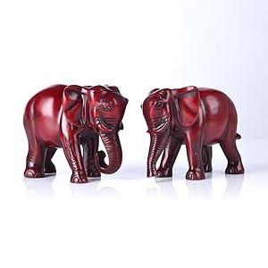 jushanyuan One Pair of Red Elephant Gifts Statues Wealth Lucky Figurines Sculpture Home Decor Feng Shui Products Housewarming Congratulatory Gift