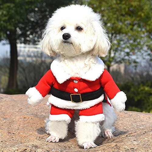 Bolbove Pet Christmas Santa Claus Suit Costume for Small Dogs Cats Jumpsuit Winter Coat Warm