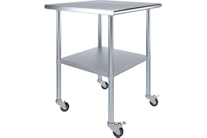 AmGood 30" x 30" Stainless Steel Work Table with Casters | Heavy Duty Metal Utility Table On Wheels | Kitchen Island Cart