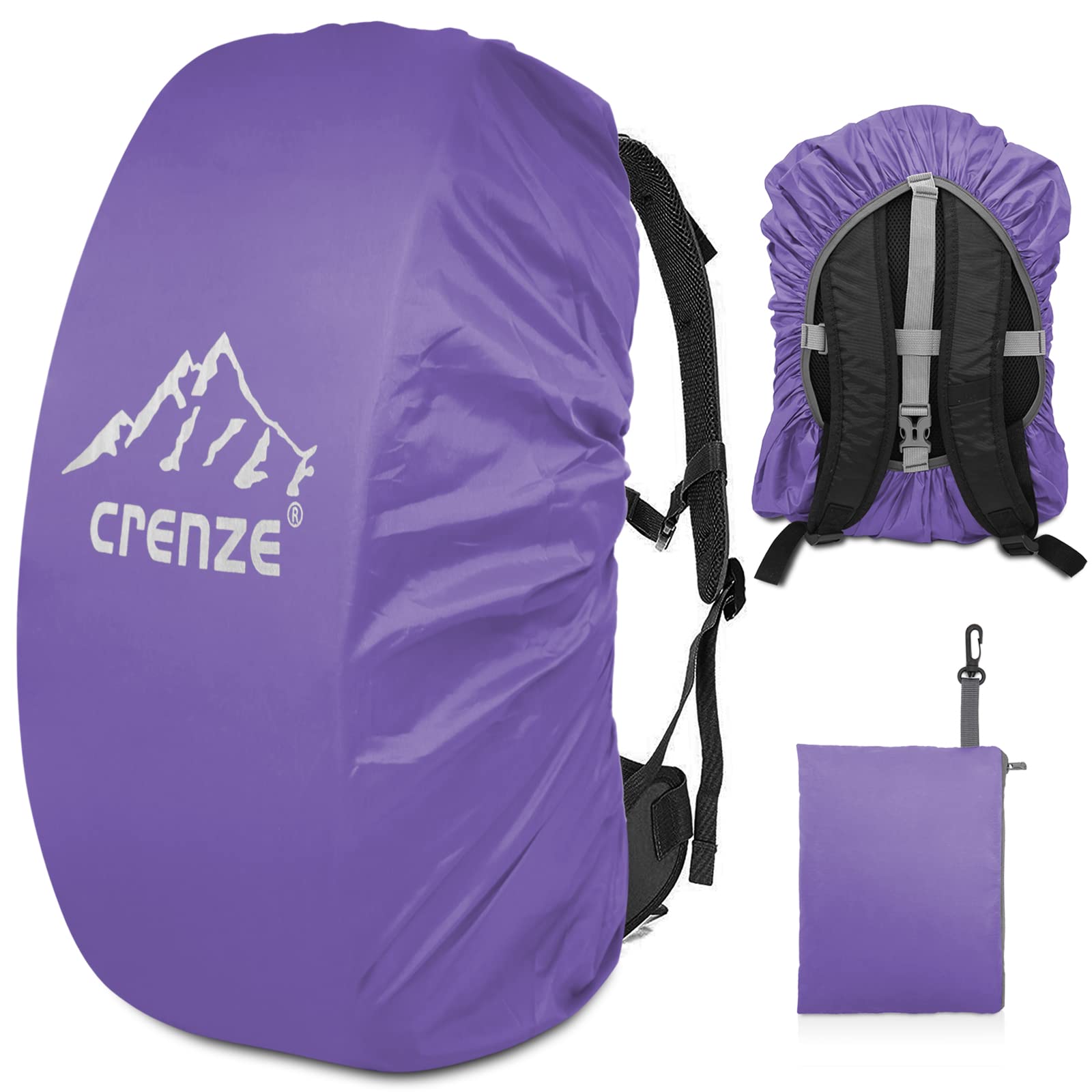 Crenze Backpack Rain Cover, 15-90L Waterproof Rucksack Cover with Reflective for Hiking Camping Traveling Cycling