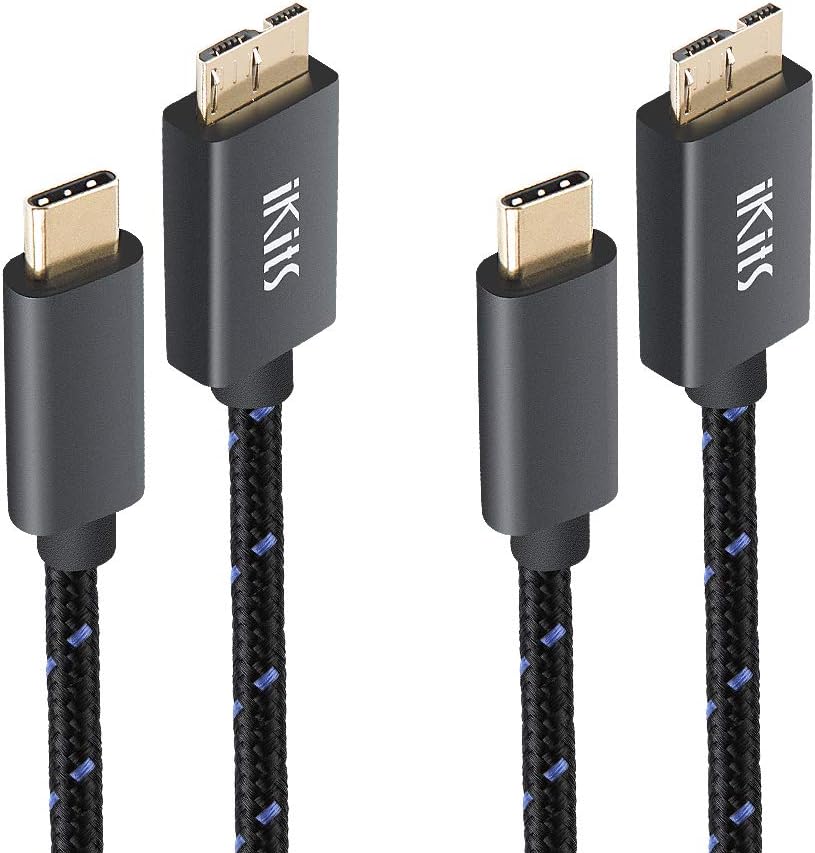 USB C to Micro-B 3.1 Cable 2-Pack 1ft, IKITS USB 3.1 Type C to Micro B Gen2 10Gbps Nylon Braided External Hard Drive USB C Cable Compatible with Seagate,Toshiba,WD, Camera, MacBook Pro,Pixel,& More