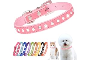 YOUALSO Rhinestone XXS Dog Collar, Pretty Pink Bling Diamond Cat Collars Crystal Sparkly Glitter Jewel Girls Puppy Collar for XXS Xs Small Medium Pet Female Dogs Kitten, XXSmall
