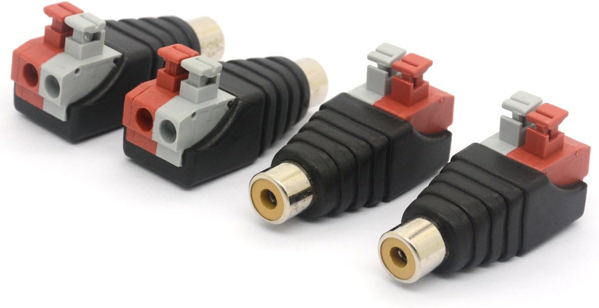 HTGuoji Speaker Phono RCA Female Plug to AV 2 Screw Terminal Audio Video Balun Spring Press Type Adapter DC Power Connector for CCTV