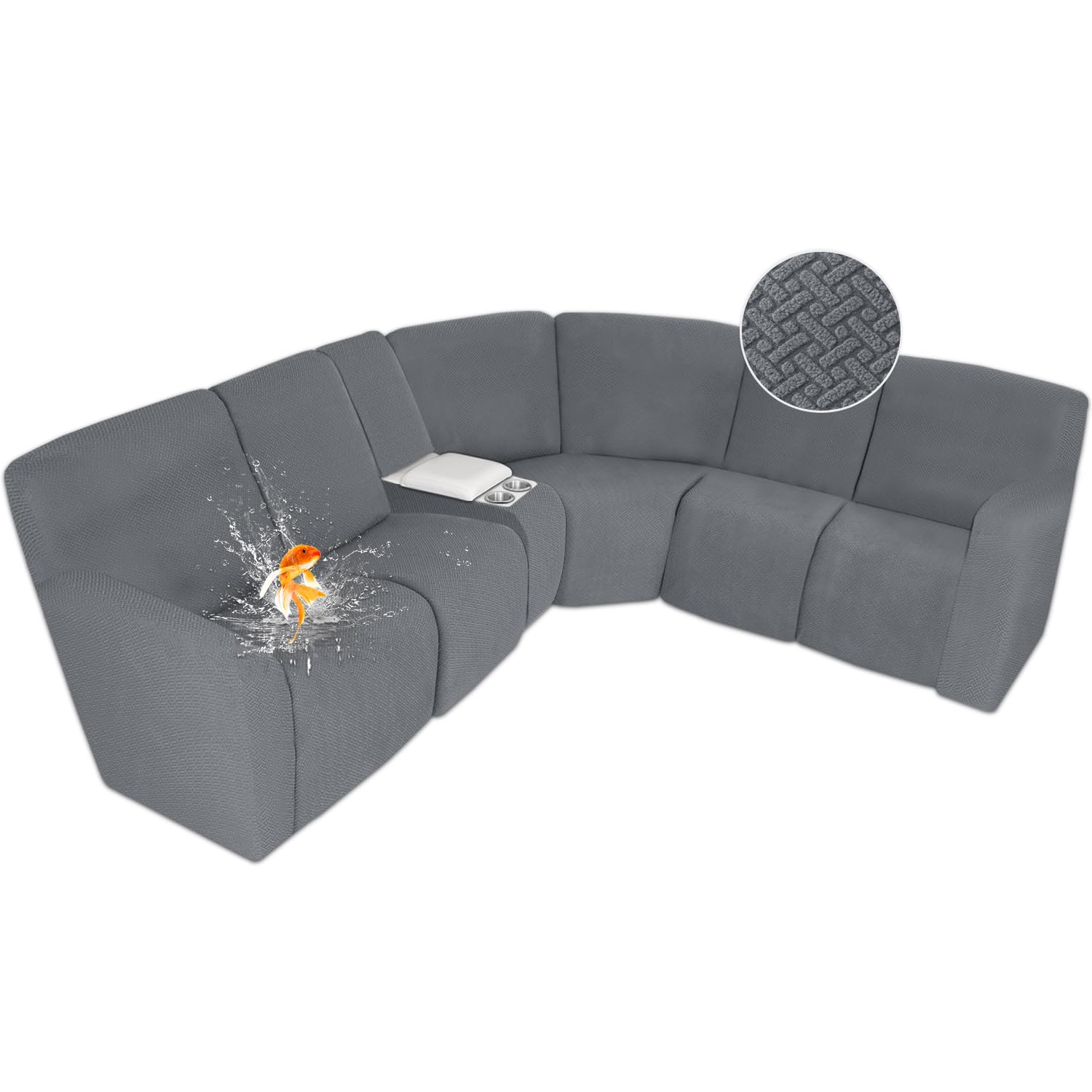 Photo 1 of ALIECOM 100% Waterproof Recliner Sectional Couch Covers L Shape Stretch Corner Reclining Sectional Sofa Cover Washable Recliner Slipcover Protector for Dog Pet (5 Seat and 1 Console, Iron Gray)