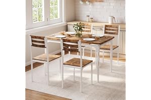 GarveeHome 5 Piece Dining Table Set, Industrial Style Dining Table and Chairs Set for 4, Kitchen Table Set for Dining Room Kitchen Apartment, White Brown