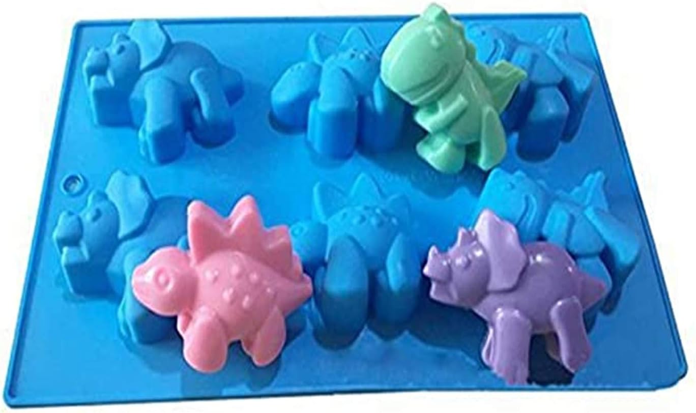 Chikanb 6 Cavity Dinosaur Silicone Cake Mould, 1 Pcs DIY Dinosaur 3D