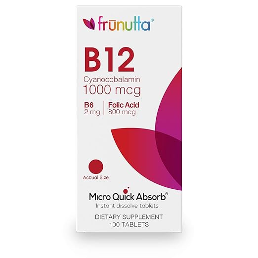 Frunutta Vitamin B12 Cyanocobalamin 1000 mcg, B6 2mg, and Folic Acid
