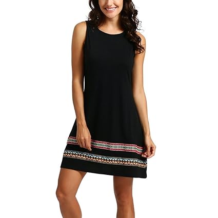Räumungsverkauf Damen Kleid Manadlian Frau Sommer O Hals Ärmellos Stickerei Minikleid Lose Party Kleid Sommerkleid