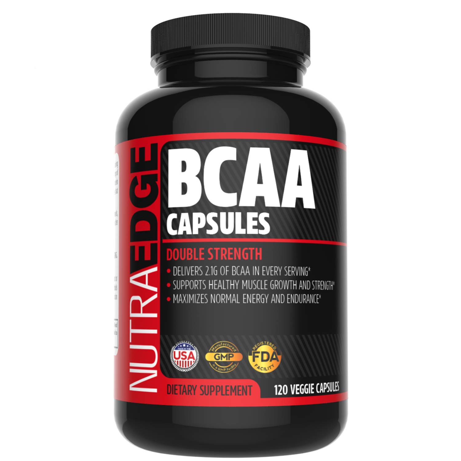 BCAA Capsules Double Strength by NutraEdge, 120 Capsules, 2100mg per