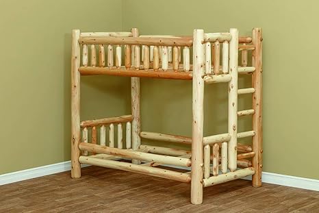 Amazon Com Classic White Cedar Log Bunk Bed Twin Over Queen
