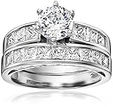 Platinum-Plated Sterling Silver and Cubic Zirconia Bridal Set