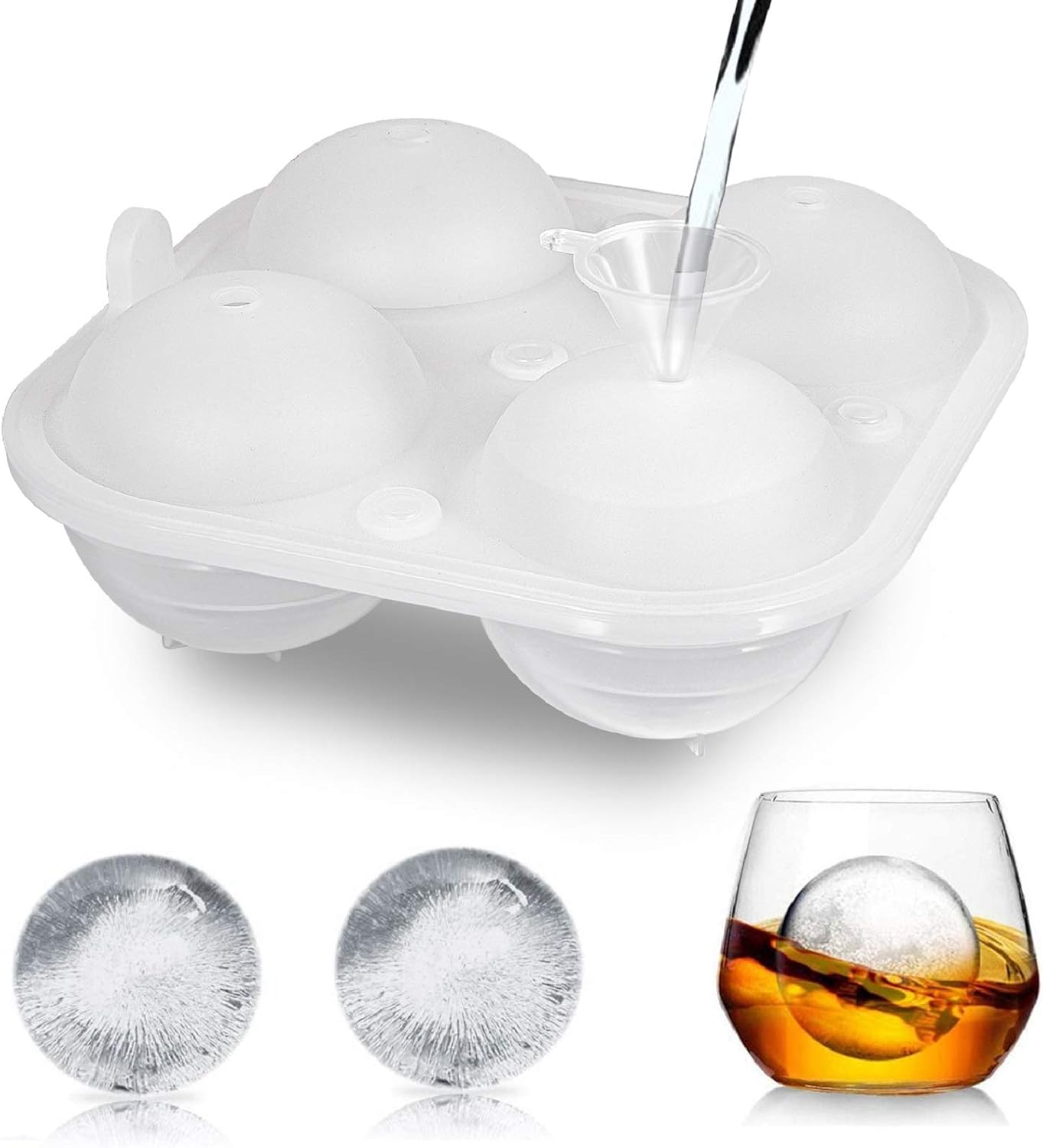 Adoric Large Sphere Mold Silicone Ice Cube Trays for Whisky 2.5 Inch Ice Ball Mold Sphere Round Ice Ball Maker, Black: Kitchen & Dining
