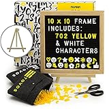 Letter Board Set: Black Felt Message Board in Solid Oak Frame, 10 x 10