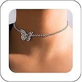 Andelaisi Boho Crystal Butterfly Choker Necklace Large Butterfly Necklace Silver 3D Butterfly Collar Necklace Minimalist Insect Necklace Jewelry for Women