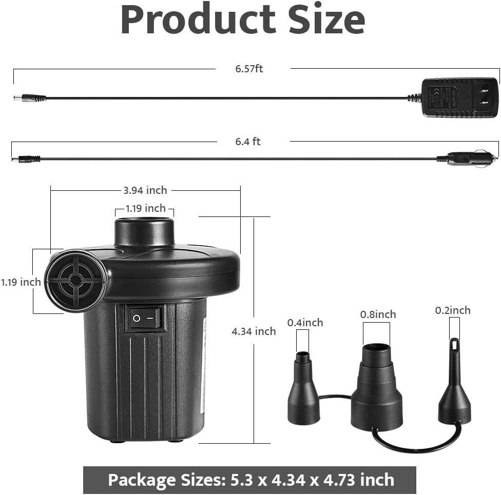 Electric Air Pump Quick-Fill Air Pump for Inflatable Couch,Airbeds,Swimming Ring,Inflatable Pool,2 in 1 Portable Air Mattress Pump,Powerful Electric Inflator Air Pump with 3 Nozzles 110-240V AC/DC: Home & Kitchen
