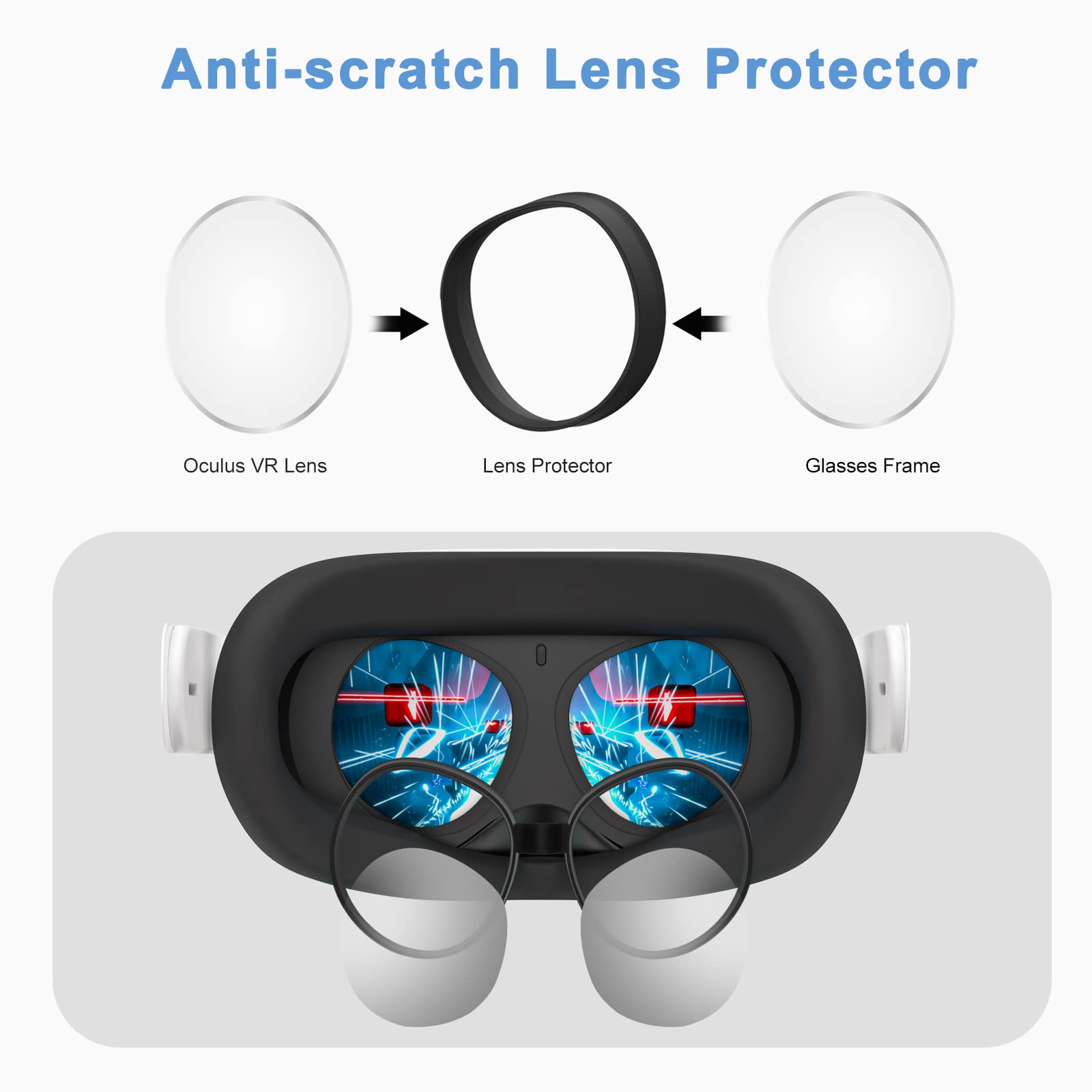 SUPERUS Head Strap & Glasses Spacer Compatible with Oculus/Meta Quest 2 Accessories, Enhanced Comfort, Reduce Head Pressure, and Prevent Your Glasses from Scratching VR Lenses (Black)