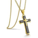 PESOENTH Mens Cross Necklace for Men,Stainless Steel Silver Cross Crucifix Pendant Chain Men's Necklace Jewelry Christian Gifts For Men