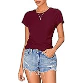 winkbay Women's Summer Ruched Tops Dressy Casual Crew Neck T Shirts Vintage Tees