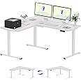 FLEXISPOT L Shaped Standing Desk, 63 x 55 Inch Electric Height Adjustable Corner Desk, Sit Stand Computer Workstation, Preset Controller, Home Office, White Frame with White Top