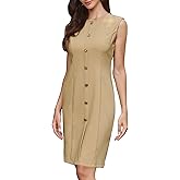 Allegra K Work Dresses for Women 2026 Summer Sleeveless Crew Neck Button Decro Front Formal Business Elegant Work Dress