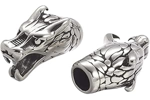 UNICRAFTALE 10pcs 304 Stainless Steel Cord Ends Dragon Head Cord Crimp End Caps Silver Tone 5.5mm Hole End Cap Terminator for Leather Cord Bracelets Makig 23x14x10mm