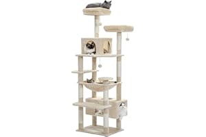 PAWZ Road Large Cat Tree, 72 Inches Cat Tower for Large Cats, Cat Condo with Sisal-Covered Scratching Posts and Pads, 2 Padded Perch, Dual Condo and Basket for Indoor Cats-Beige