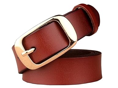 Cliont Frauen Kleid Gürtel Echt Leder Gürtel mit goldenen und schwarzen Pin Gürtelschnalle 2.9cm Breite