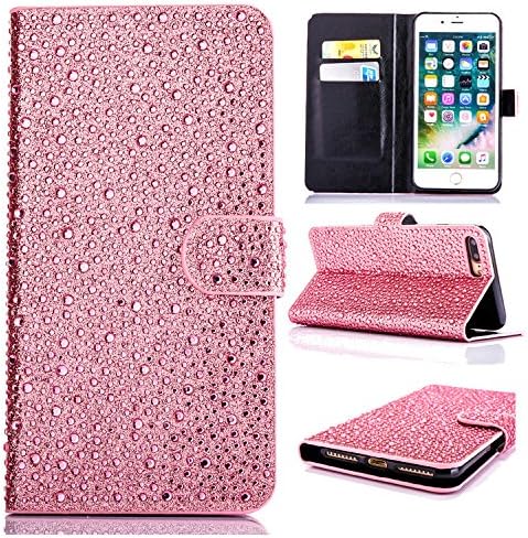 iPhone 7 Case,iPhone 7 Leather Case,iPhone 7 Cover with 4.7 inch Screen,Flip Wallet case for iPhone 7,Cool 3D Pink Bling Glitter Diamond Raindrop Pattern Leather Stand Function Flip Kickstand Magnetic Book Wallet with Card Slot Holder Protective Cover Case for Apple iPhone 7 4.7