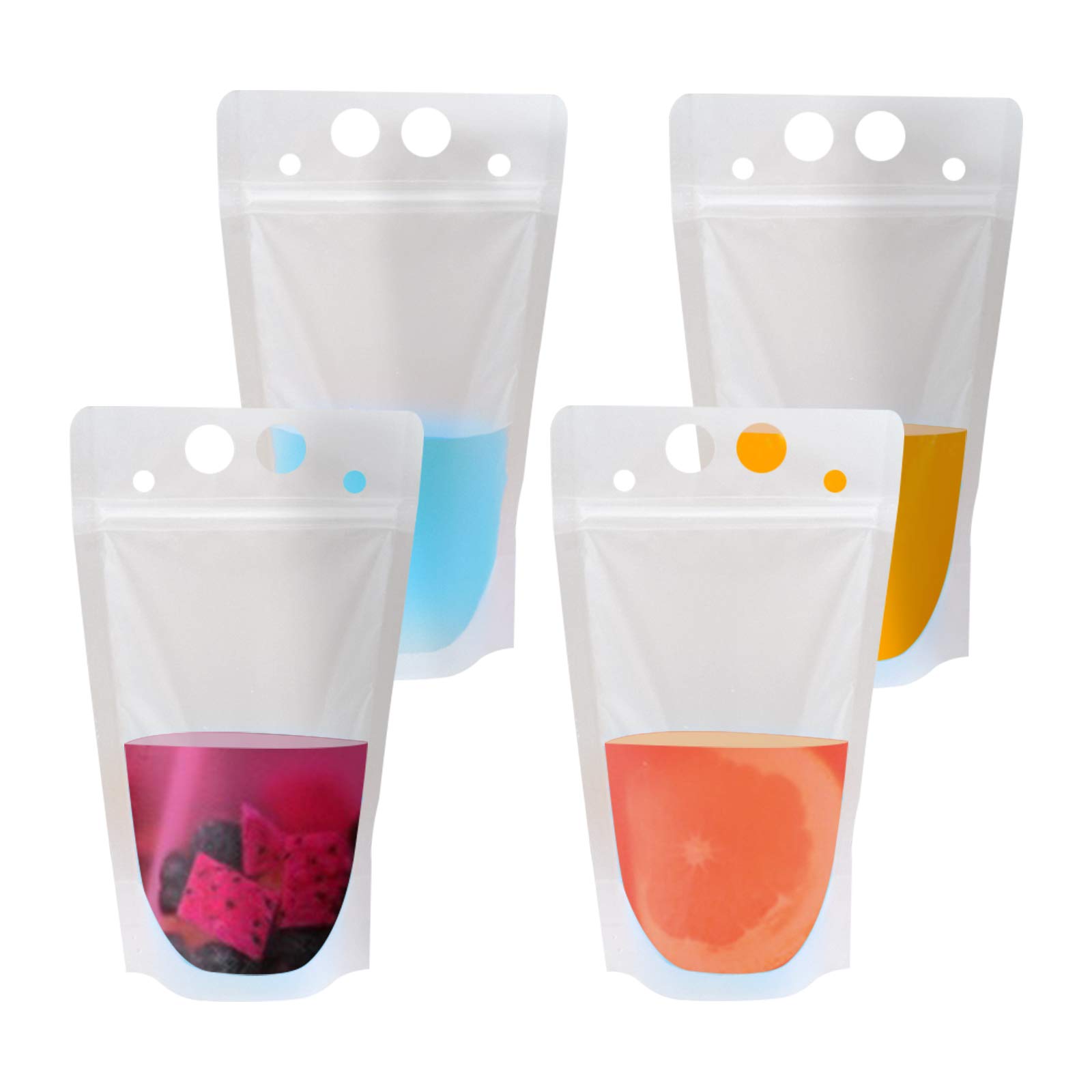 50 Pcs Clear Drink Pouches Bags,Heavy Duty Hand-Held Stand up Bag Reclosable Zipper Reusable Drink Container for Freezing Juice Cold/Hot Drinks Party Supplies (500ml)