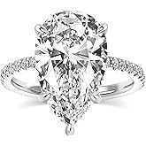 RODIFFY 5.0CT Elongated Pear Shaped Engagement Rings for Women, S925 Silver Cubic Zirconia Teardrop Promise Wedding Ring with Hidden Halo