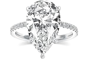 RODIFFY 5.0CT Elongated Pear Shaped Engagement Rings for Women, S925 Silver Cubic Zirconia Teardrop Promise Wedding Ring with Hidden Halo