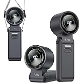 KIMMOO 3-in-1 Portable Handheld Turbo Fan-100 Speeds, 13500 RPM, 12Hrs Cooling, Digital Display, 120° Rotation, USB Rechargeable Mini Hand Held Personal Fan for Travel, Makeup, Outdoor, Indoor (Black)