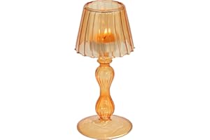 Gurfuy Desk Lamp Shaped Glass Candle Holder - Glass Hurricane Candleholder Crystal Decorative Candle Stand for Table Wedding Dinning Centerpieces Party Supplies Decor Amber