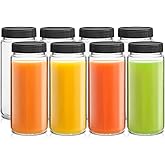 JoyJolt Glass Juice Bottles, 16 oz Glass Bottles with Caps. Set of 8 Juice Containers with Lids for Fridge, and Labels for Juice Jars. Glasses for Juice, Cold Brew Bottles, Smoothie Jars