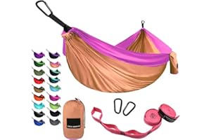 Gold Armour Camping Hammock - Portable Hammock Single Hammock Camping Accessories Gear for Outdoor Indoor Adult Kids, USA Based Brand (Peach & Pink)