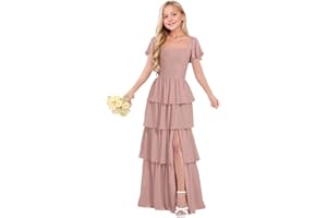 wyxis Tiered Ruffles Junior Bridesmaid Dresses Chiffon Flower Girl Dress for Wedding Pageant Formal Gown for Girls