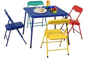 FurnitureR Kids 5-Piece Folding Table & Chair Set, Colorful Activity Table for Holiday Crafts, Playtime, Learning & Family Gatherings, Foldable, PVC Seats, Metal Frame