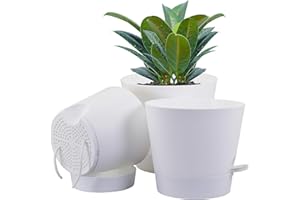 UOUZ 10/9/8 inch Self Watering Plant Pot, Set of 3 Plastic Planter Pots for Indoor Plants with Drainage Holes Deep Reservoir for Indoor Outdoor Plants and Flowers, White